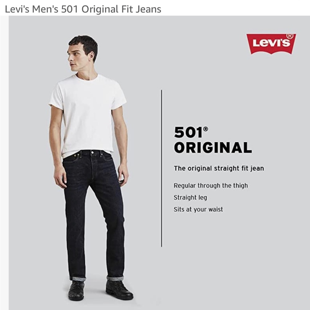 501°
ORIGINAL
The original straight fit jean
Regular through the thigh
Straight